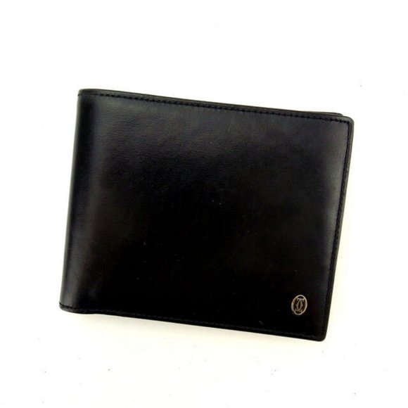 Cartier Handbags - Cartier Wallet Purse Bifold Black Silver Mens Authentic Used